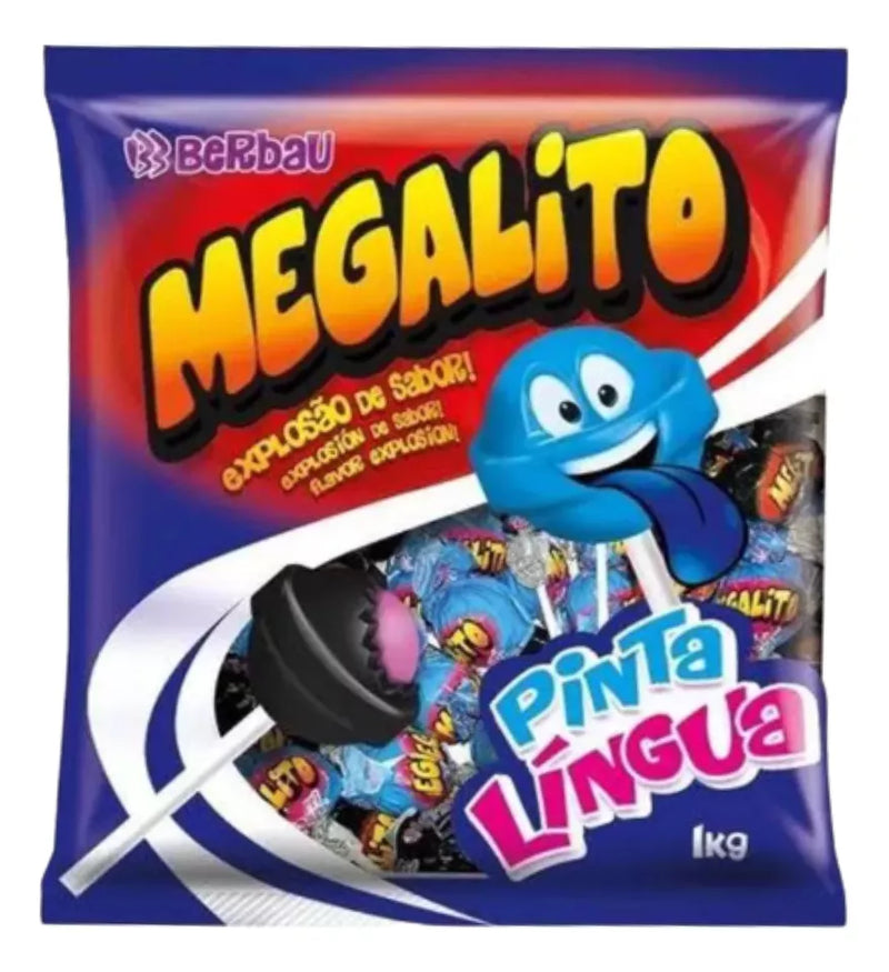 Pirulito Megalito Pinta Língua Grande Berbau Pacote de 1kg com 50unidades