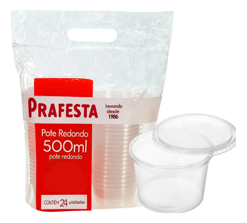 Pote Redondo Com Tampa 24un 500ml Prafesta