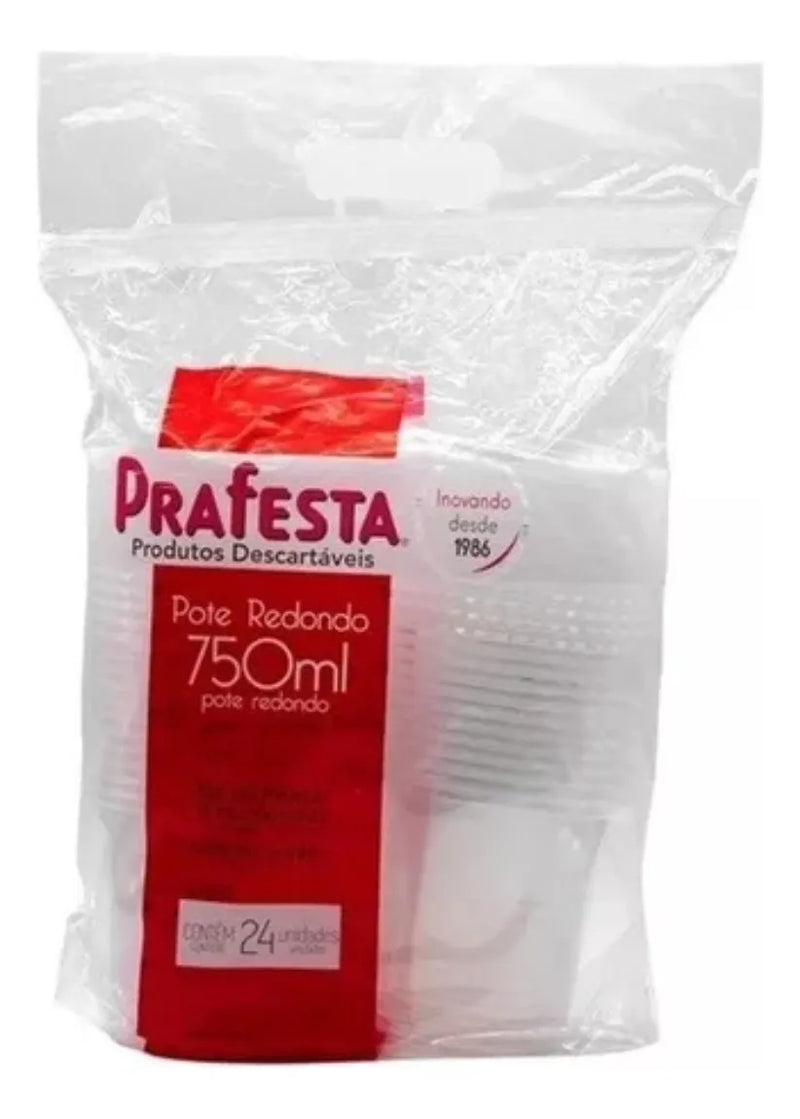 Pote Redondo 750ml C/ Tampa 24 Unidades Prafesta Transparente