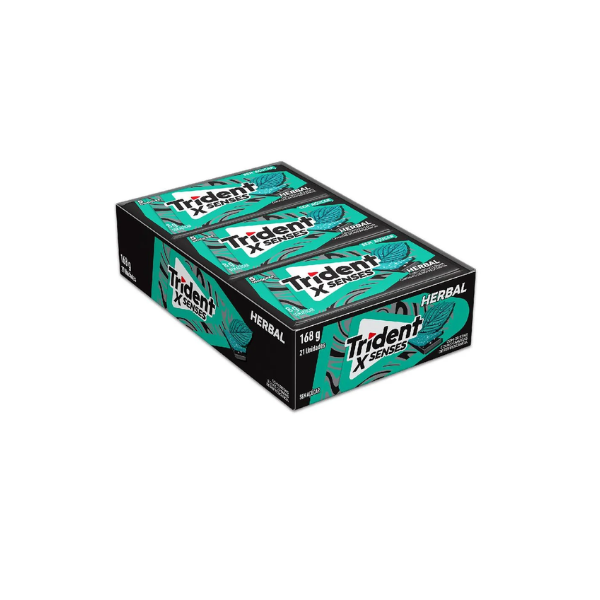 Chiclete Trident XSenses Herbal Sem Açúcar - Caixa com 21 unid. de 8g