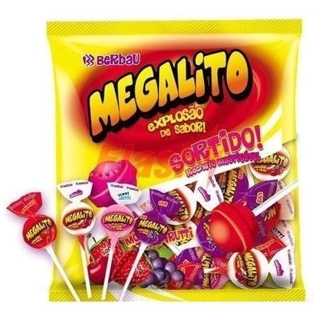 Pirulito Megalito Sortido Com Recheio Mastigável 1kg com 50 unidades